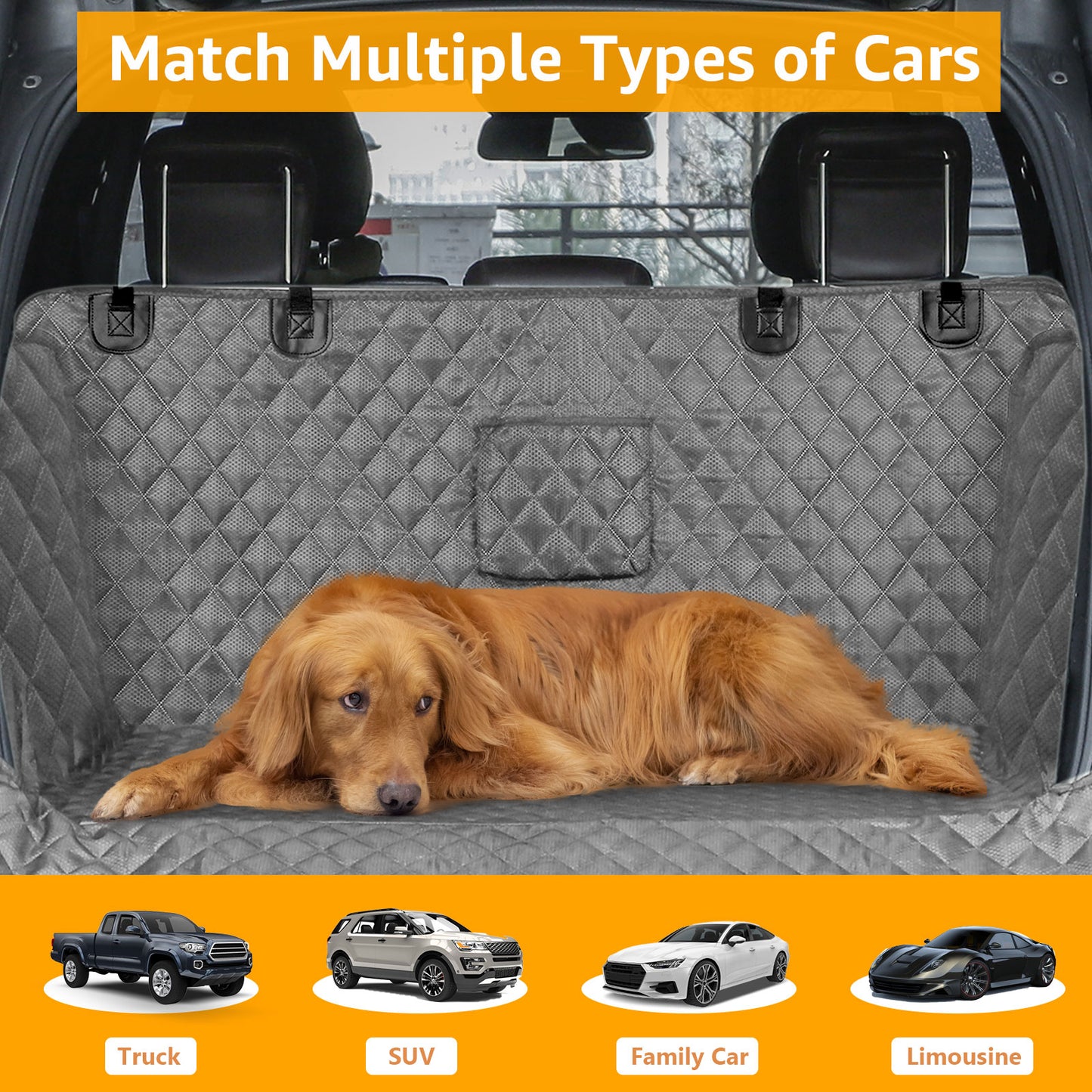 Cargo Liner Standard™ - Waterproof Pet Trunk Mat with 1 Storage Pocket, Black/Brown/Gray