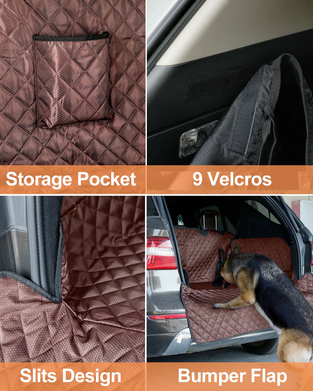 Cargo Liner Standard™ - Waterproof Pet Trunk Mat with 1 Storage Pocket, Black/Brown/Gray