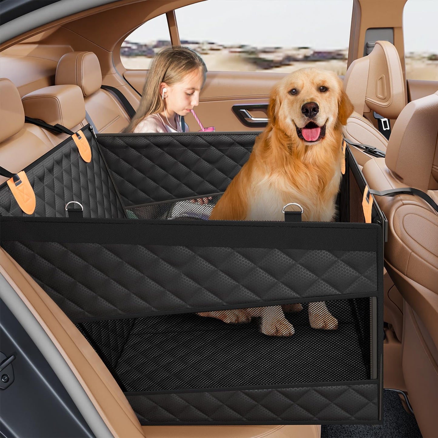 The VistaBed™ - Dog Car Seat with 3 Mesh Windows & Hard Bottom