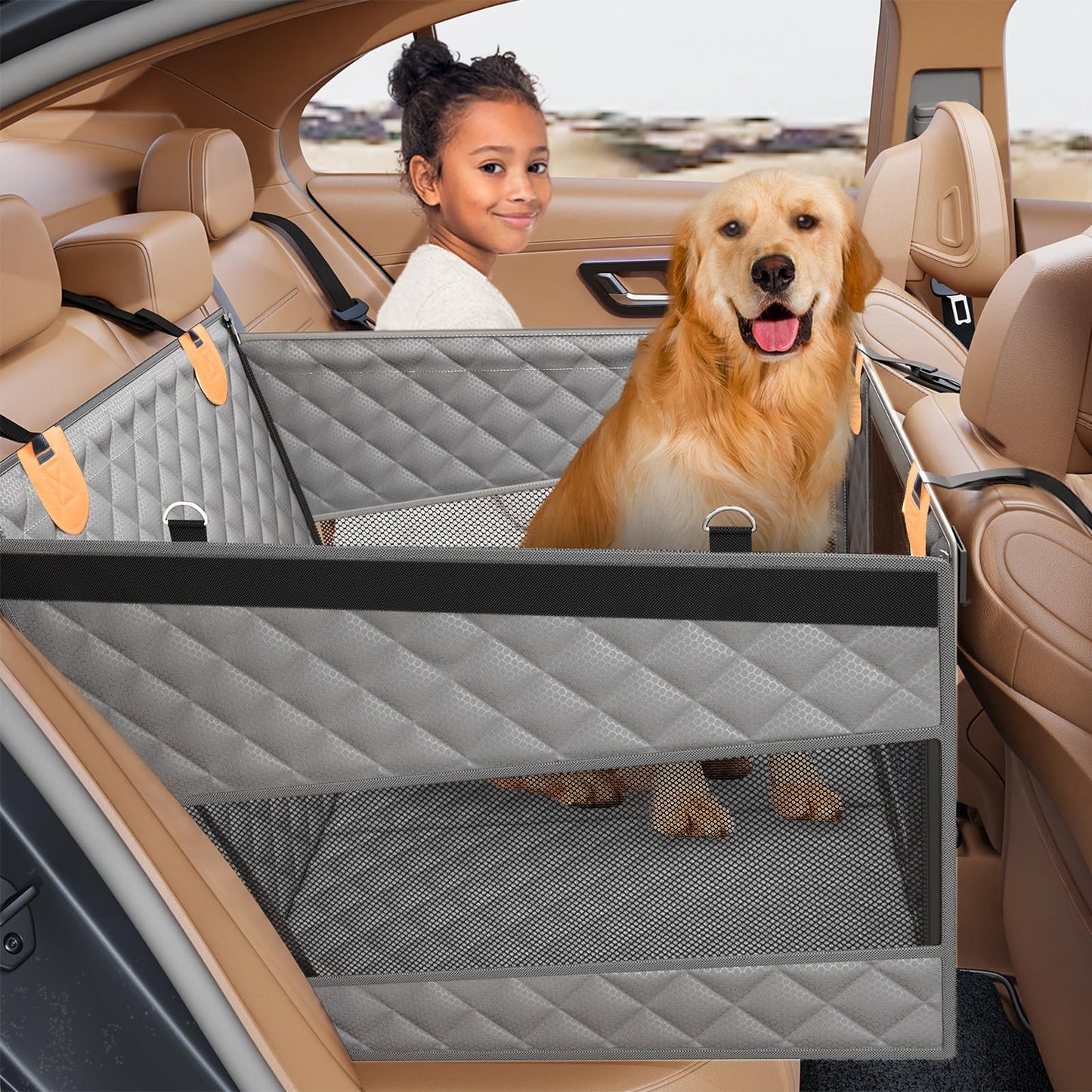 The VistaBed™ - Dog Car Seat with 3 Mesh Windows & Hard Bottom