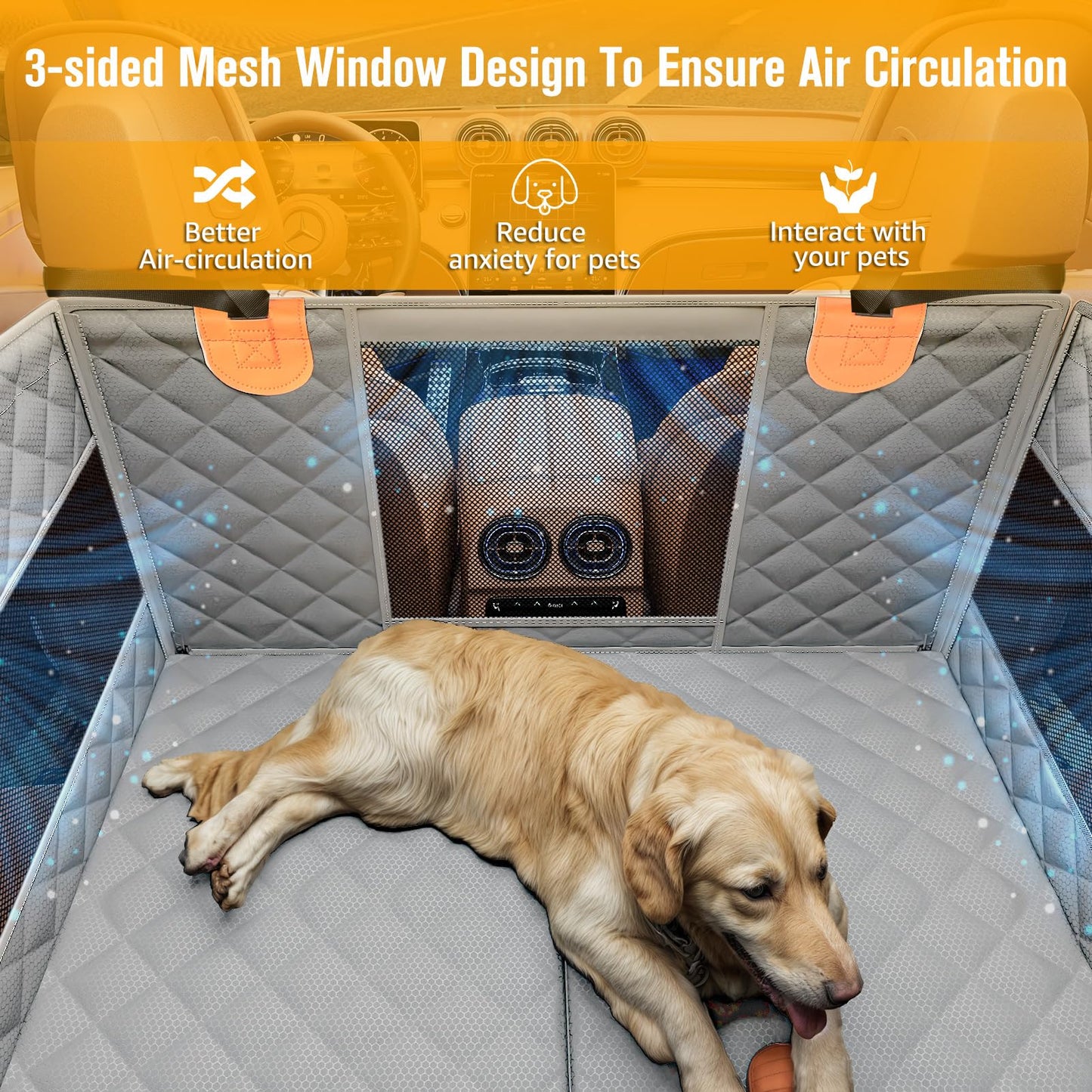 The VistaBed™ - Dog Car Seat with 3 Mesh Windows & Hard Bottom
