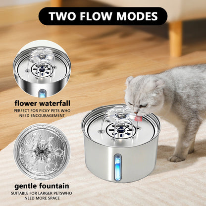 PETICON Stainless Steel Cat Water Fountain, Automatic Pet Fountain Dog Water Dispenser
