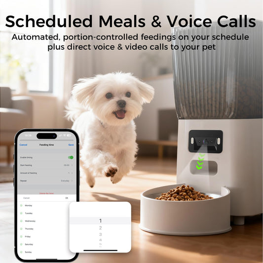 PETICON Automatic Cat Feeder with Wide-Angle Camera, 5L Smart Dog Food Dispenser, App Control