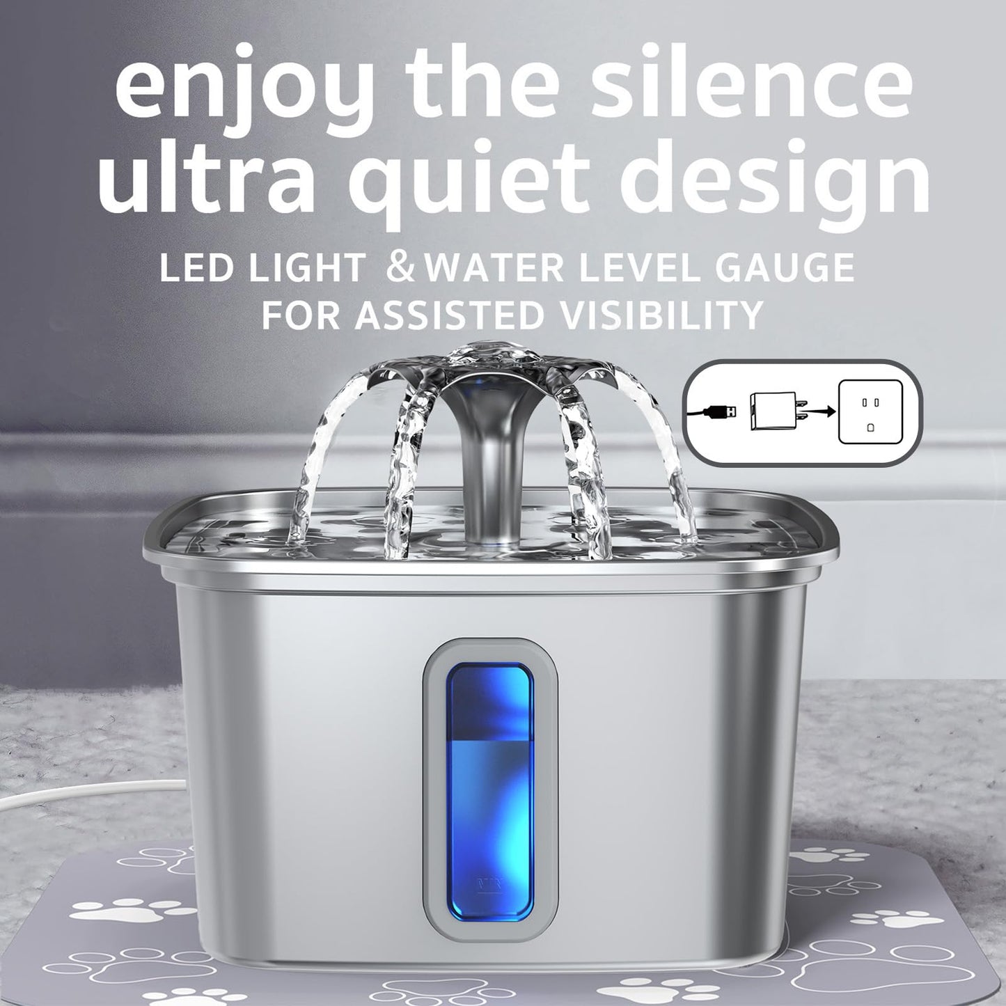 PETICON Stainless Steel Cat Water Fountain, Automatic Pet Fountain Dog Water Dispenser