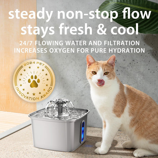 PETICON Stainless Steel Cat Water Fountain, Automatic Pet Fountain Dog Water Dispenser