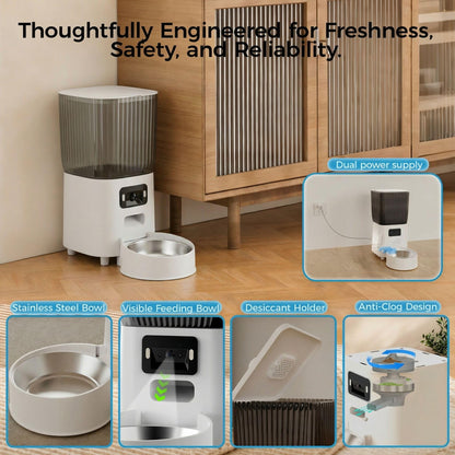 PETICON Automatic Cat Feeder with Wide-Angle Camera, 5L Smart Dog Food Dispenser, App Control