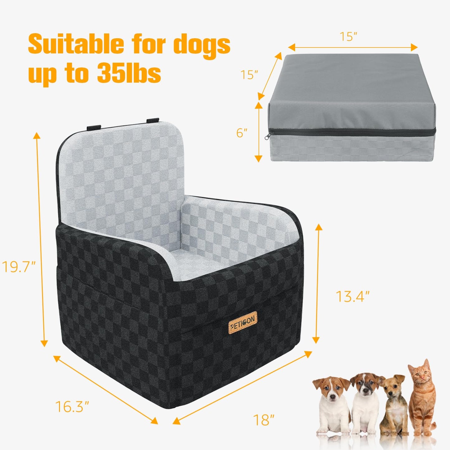 The Cloud Rider™ - 6" Memory Foam Booster Seat for Small-Medium Dogs