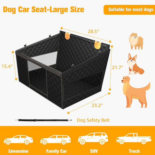 The VistaBed™ - Dog Car Seat with 3 Mesh Windows & Hard Bottom
