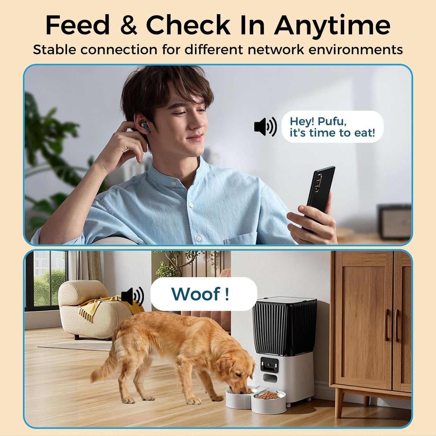 PETICON Automatic Cat Feeder with Wide-Angle Camera, 5L Smart Dog Food Dispenser, App Control