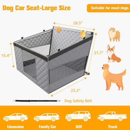 The VistaBed™ - Dog Car Seat with 3 Mesh Windows & Hard Bottom